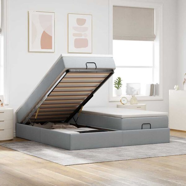 vidaXL Estructura de cama otomana colchones tela gris claro 160x200cm