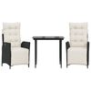 vidaXL Set comedor de jard&iacute;n 3 pzas con cojines rat&aacute;n sint&eacute;tico negro