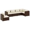 vidaXL Set muebles de jard&iacute;n 6 piezas y cojines rat&aacute;n sint&eacute;tico marr&oacute;n