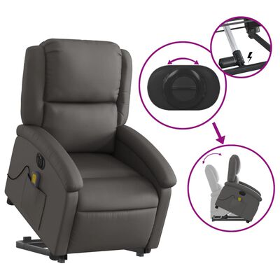 vidaXL Sillón reclinable masaje eléctrico de pie cuero auténtico gris