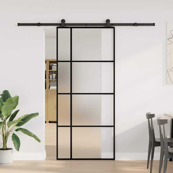 vidaXL Puerta corredera con set herrajes vidrio ESG aluminio 90x205 cm
