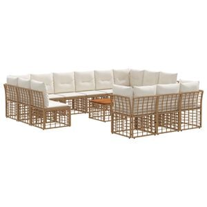vidaXL Conjunto de sof&aacute;s de exterior 14 uds. Natural y Crema Poli&eacute;ster