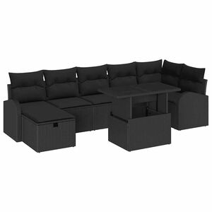 vidaXL Conjunto de sof&aacute; de jard&iacute;n con coj&iacute;n 8 pcs Negro Polirat&aacute;n