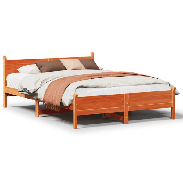 vidaXL Cama sin colch&oacute;n madera maciza pino marr&oacute;n cera 150x200 cm