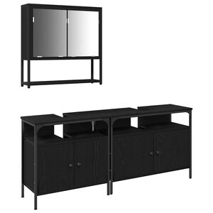 vidaXL Juego de muebles de ba&ntilde;o 3 pcs Negro Madera contrachapada