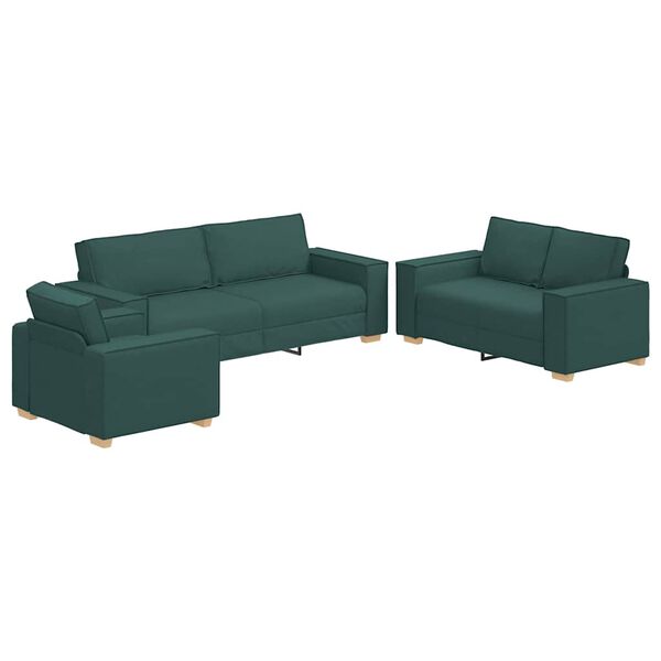 vidaXL Sof&aacute; 3 pcs Verde oscuro 220 x 80 x 84 cm Tejido mezcla de lino