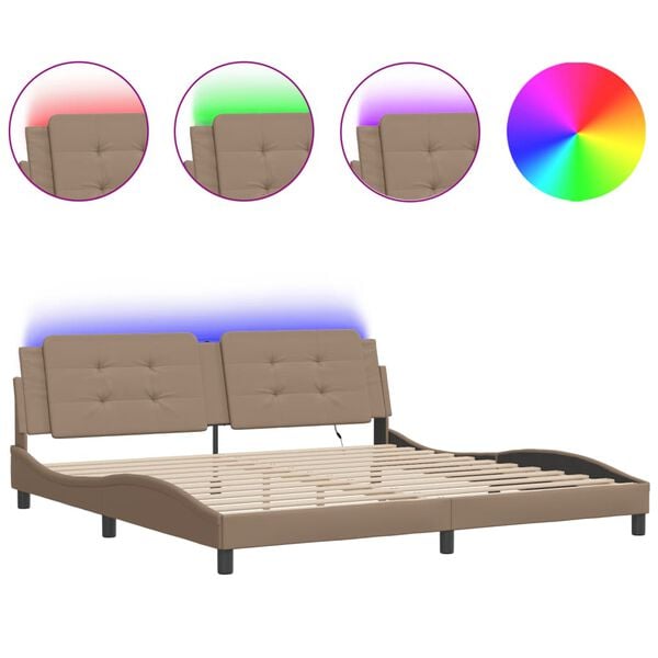 vidaXL Estructura de cama con LED sin colch&oacute;n Zadar capuchino 200x200 cm
