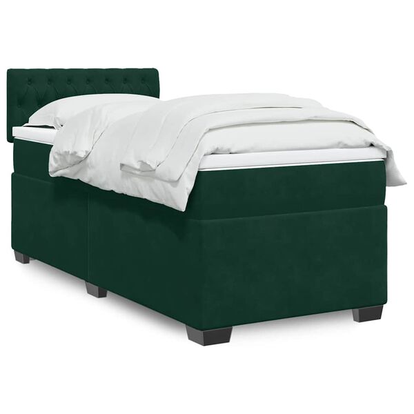 vidaXL Cama box spring con colch&oacute;n terciopelo verde oscuro 90x190 cm