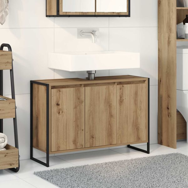 vidaXL Gabinete de Ba&ntilde;o con puerta Roble Artesanal 90 x 30 x 60 cm