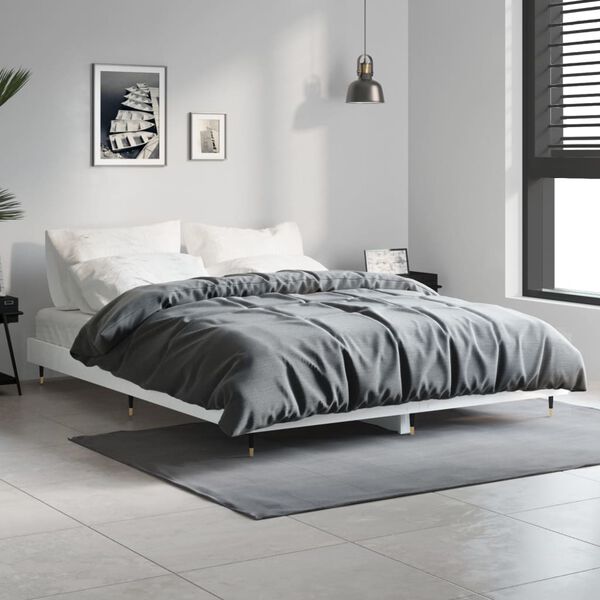 vidaXL Estructura de cama madera de ingeniería blanco brillo 135x190cm