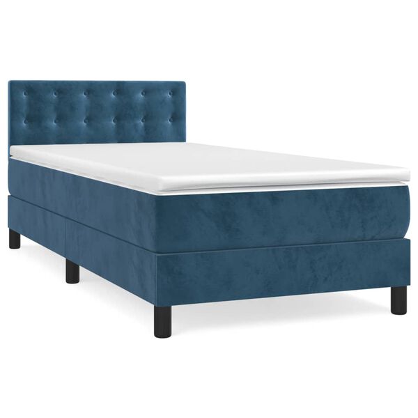 vidaXL Cama box spring con colch&oacute;n terciopelo azul oscuro 90x200 cm