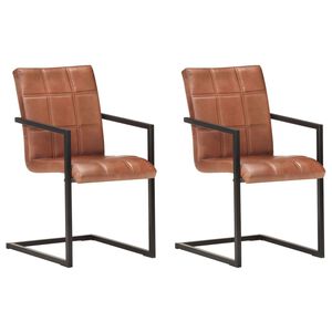 vidaXL Sillas voladizas de comedor 2 unidades cuero auténtico marrón