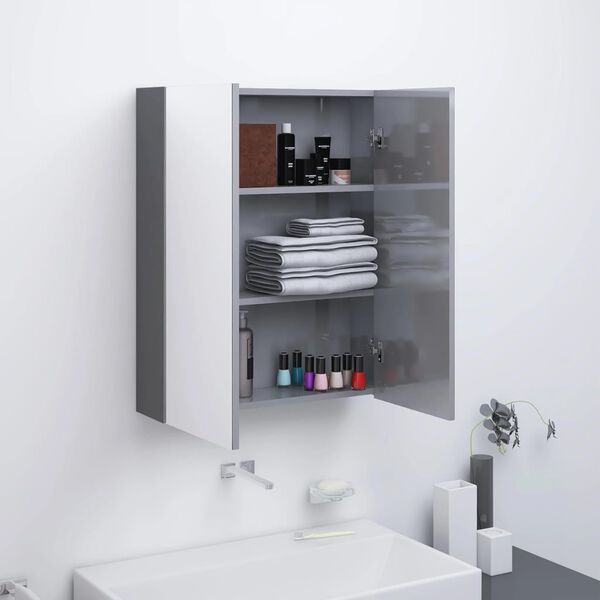 vidaXL Armario de espejo de baño MDF gris brillante 60x15x75 cm