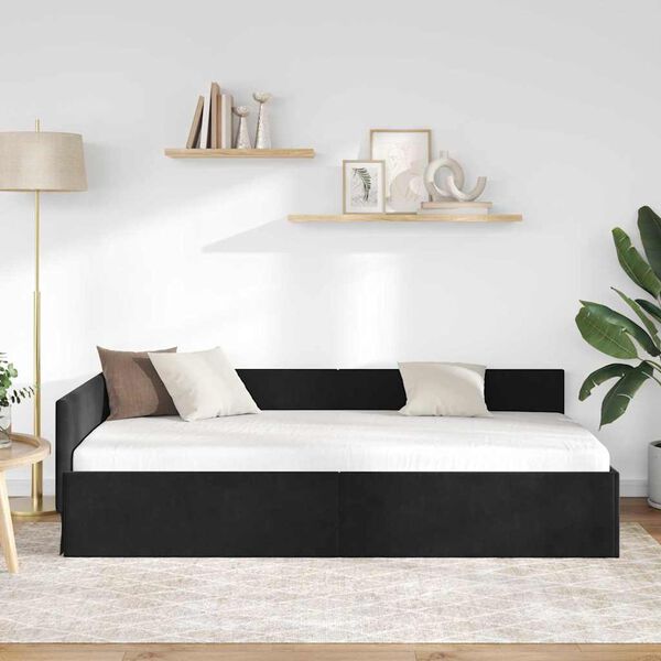 vidaXL Estructura de cama en esquina con cabecera Negro 90 cm x 190 cm