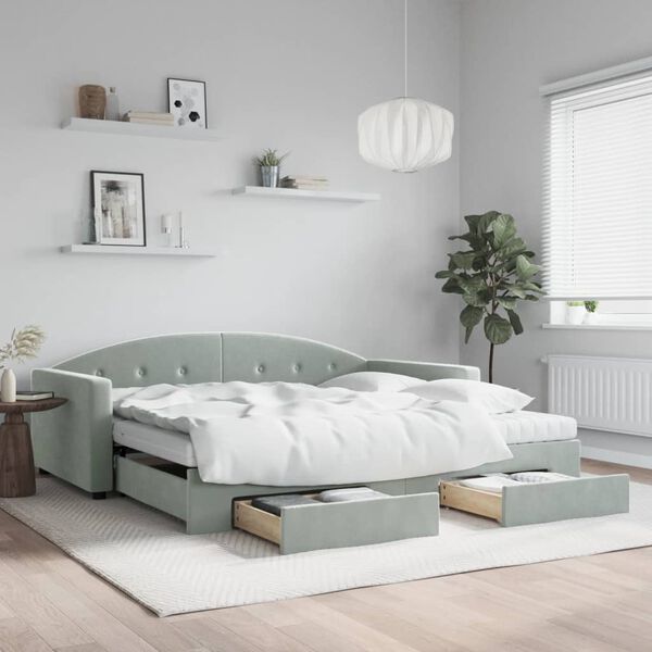 vidaXL Sofá cama nido con cajones terciopelo gris claro 100x200 cm