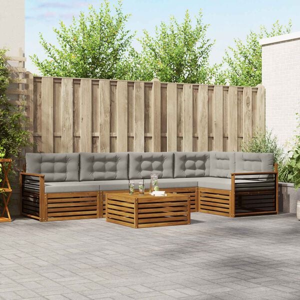 vidaXL Conjunto de sof&aacute;s de exterior 6 pcs Gris Natural y Claro