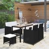 vidaXL Set comedor jard&iacute;n 6 pzas rat&aacute;n sint&eacute;tico y madera acacia negro