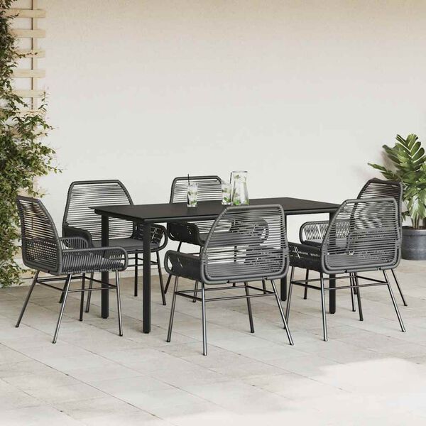 vidaXL Set de comedor de jard&iacute;n 7 piezas cojines rat&aacute;n sint&eacute;tico negro