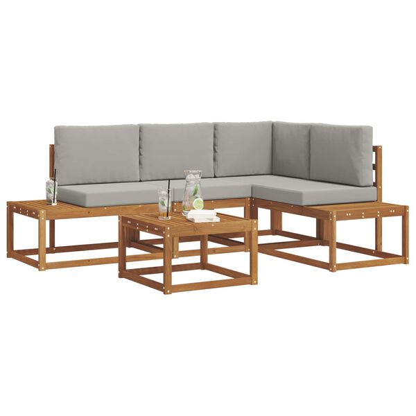 vidaXL Conjunto de sof&aacute;s de exterior 5 Pieza Gris Natural y Claro