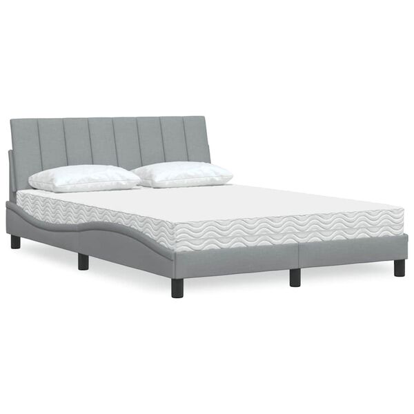 vidaXL Cama con colchón Hanko tela gris claro 140x190 cm
