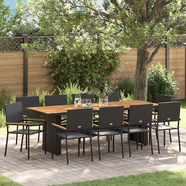 vidaXL Conjunto de Comedor de Jard&iacute;n 11 pcs Negro rat&aacute;n sint&eacute;tico