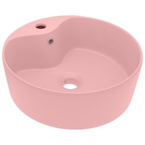 vidaXL Lavabo lujo con rebosadero cer&aacute;mica rosa mate 36x13 cm