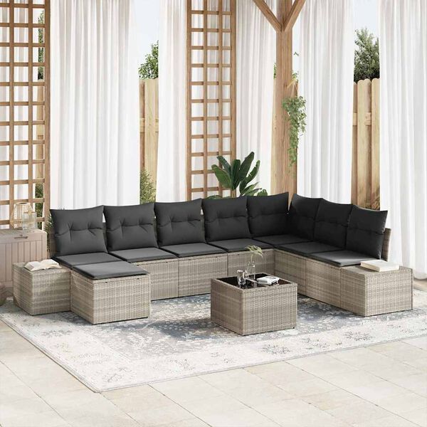 vidaXL Conjunto de sof&aacute; de jard&iacute;n 8 pcs Gris Claro rat&aacute;n sint&eacute;tico
