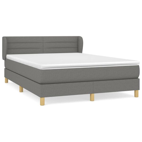 vidaXL Cama box spring con colch&oacute;n tela gris oscuro 140x190 cm