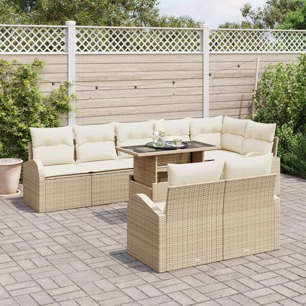 vidaXL Conjunto de sof&aacute; de jard&iacute;n con coj&iacute;n 9 pcs Beige Polirat&aacute;n
