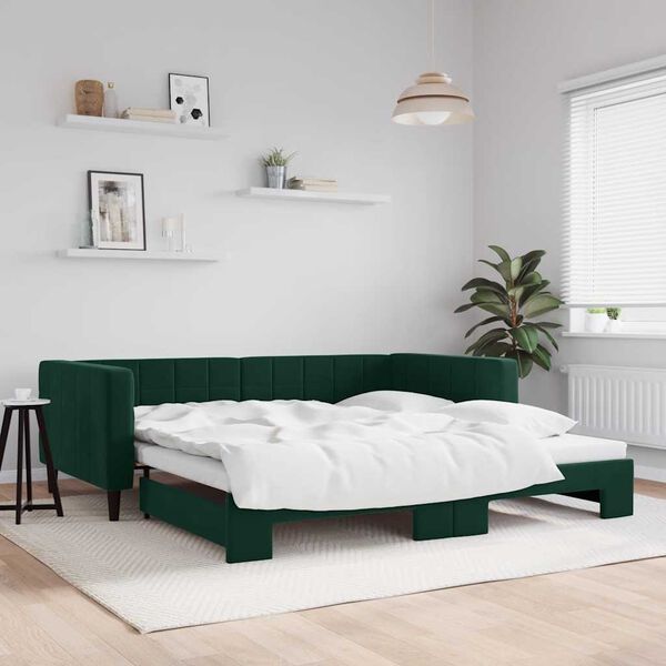 vidaXL Sof&aacute; cama nido terciopelo verde oscuro 100x200 cm