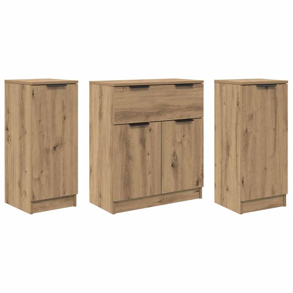 vidaXL Aparador con caj&oacute;n 3 pcs Roble artesanal Madera de ingenier&iacute;a