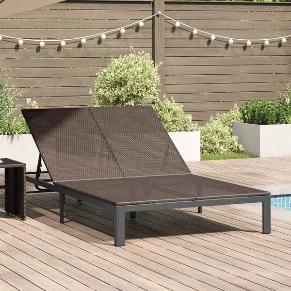 vidaXL Tumbona 2-persona Marr&oacute;n 60 x 200 x 27cm rat&aacute;n sint&eacute;tico