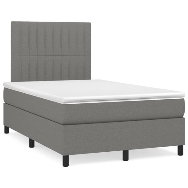 vidaXL Cama box spring con colch&oacute;n y LED tela marr&oacute;n oscuro 120x190 cm