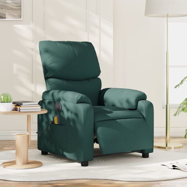 vidaXL Sillón reclinable de masaje eléctrico tela verde oscuro