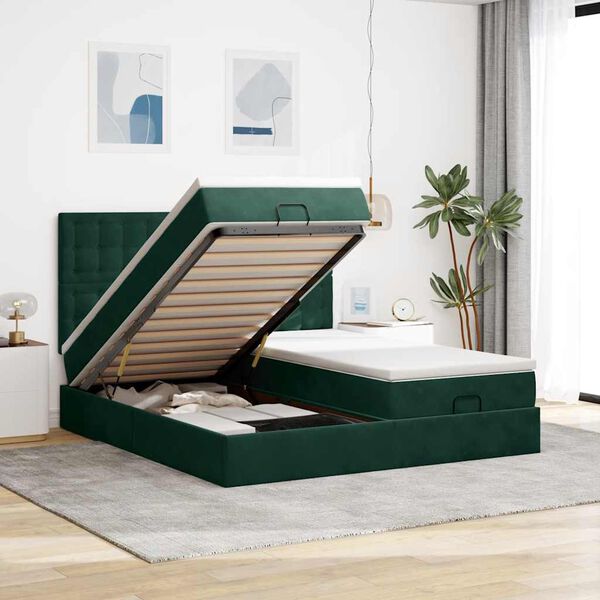 vidaXL Estructura de cama otomana colchones terciopelo verde oscuro