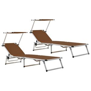 vidaXL Tumbonas plegables con techo 2 uds aluminio y textilene marr&oacute;n