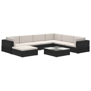 vidaXL Set muebles de jard&iacute;n 8 piezas y cojines rat&aacute;n sint&eacute;tico negro