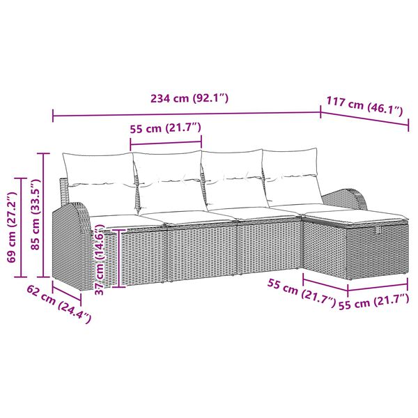 vidaXL Juego de Sof&aacute; con coj&iacute;n Manual Gris Claro rat&aacute;n sint&eacute;tico