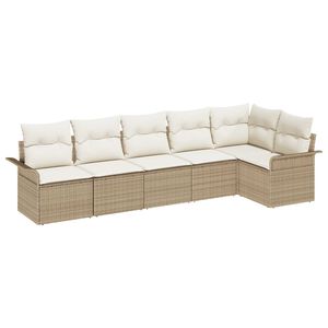 vidaXL Conjunto de sof&aacute; de jard&iacute;n 6 pcs Beige rat&aacute;n sint&eacute;tico