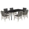 vidaXL Set comedor jard&iacute;n 7 pzas y cojines rat&aacute;n sint&eacute;tico gris claro