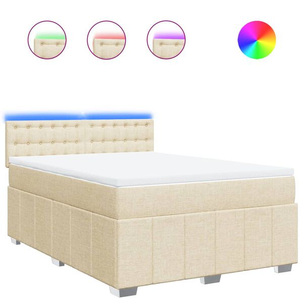 vidaXL Cama box spring con colch&oacute;n tela color crema 140x200 cm