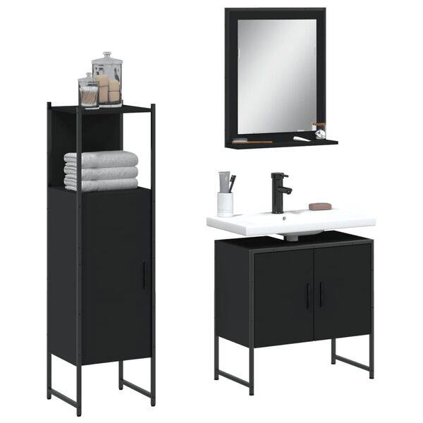 vidaXL Set de muebles de ba&ntilde;o 3 piezas madera contrachapada negro