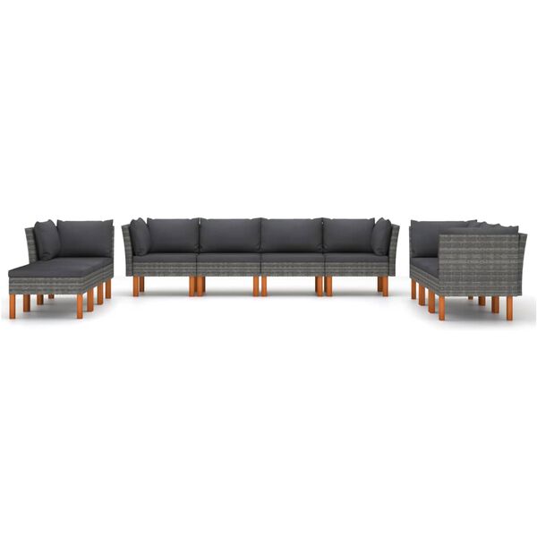 vidaXL Set de muebles de jard&iacute;n 10 pzas y cojines rat&aacute;n sint&eacute;tico gris