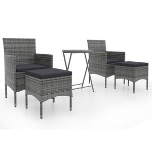 vidaXL Mesa sillas jard&iacute;n 5 pzas rat&aacute;n sint&eacute;tico vidrio templado gris