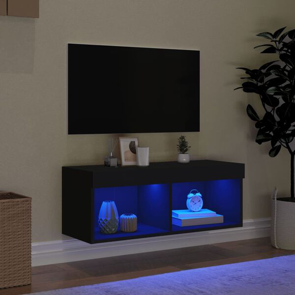 vidaXL Mueble para TV con luces LED negro 80x30x30 cm