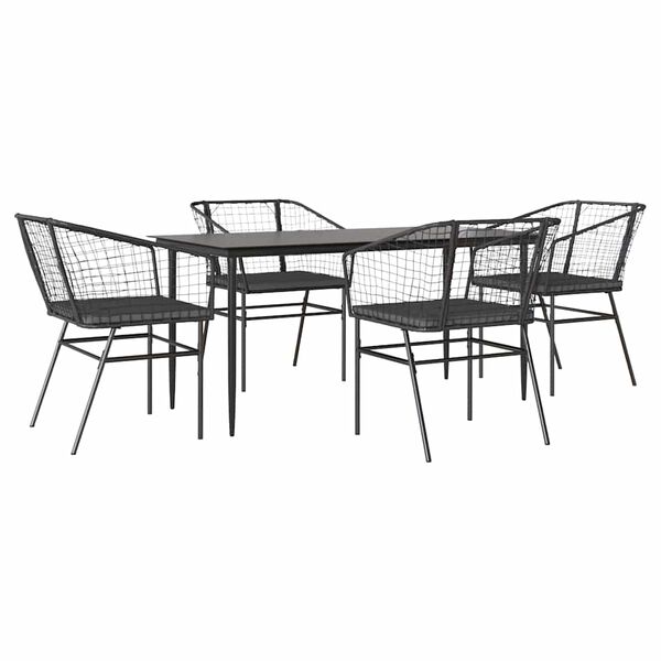 vidaXL Juego de comedor jard&iacute;n 5 piezas cojines rat&aacute;n sint&eacute;tico negro