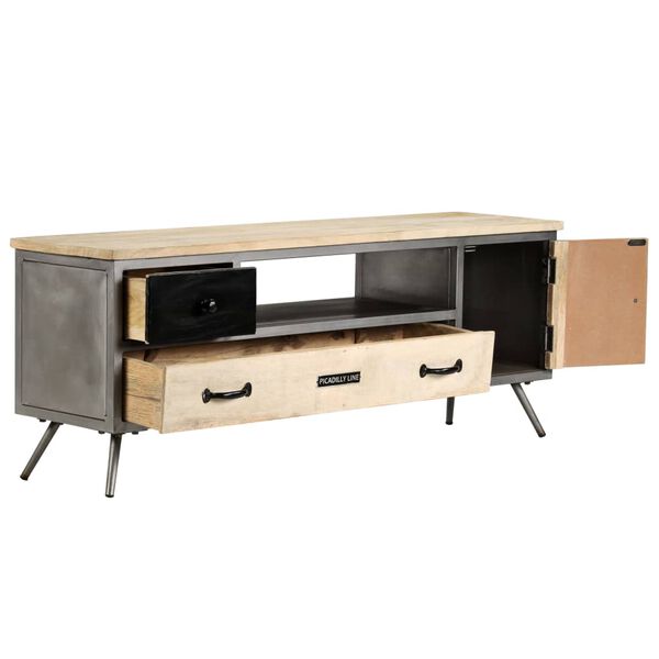 vidaXL Mueble para TV de madera de mango maciza y acero 120x30x45 cm