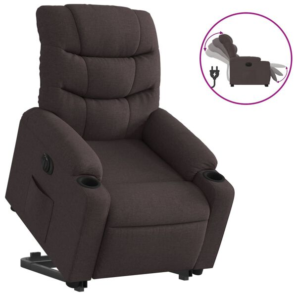 vidaXL Sill&oacute;n el&eacute;ctrico reclinable elevable de tela marr&oacute;n oscuro