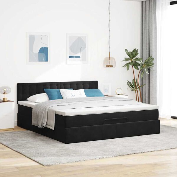 vidaXL Estructura de cama otomana con colch&oacute;n negro 180x200cm