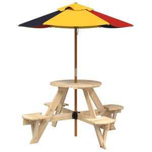vidaXL Mesa de picnic para 4 ni&ntilde;os agujero para sombrilla madera abeto